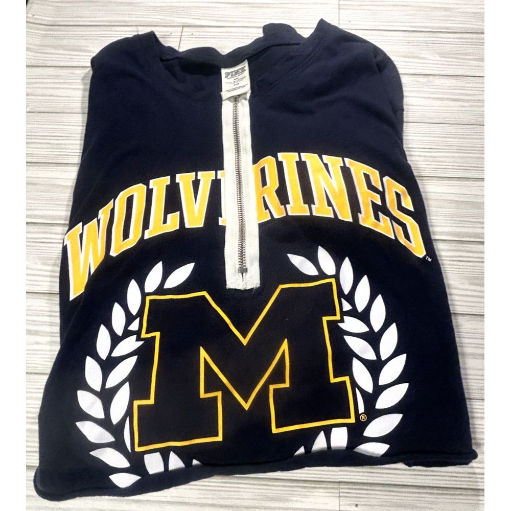 VICTORIA'S SECRET PINK 5TH & OCEAN MICHIGAN WOLVERINES CROPPED SWEATSHIRT MEDIUM